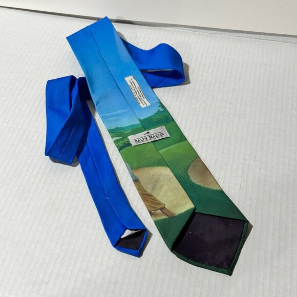 Vintage Ralph Marlin Neck Tie Three Stooges Blue 1996 Golf Theme Made In USA - Picture 5 of 9